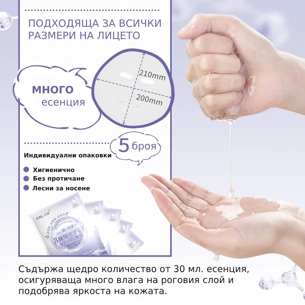 Лист маска подходяща за всички размери на лицето.