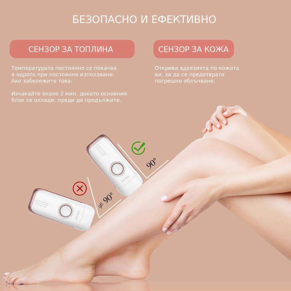 фотоепилатора е безопасен и ефективен за използване в домашни условия.