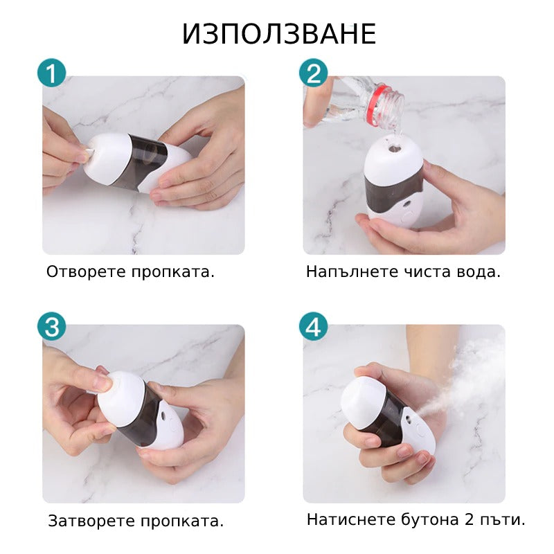 Използване на портативния нано спрей за пара.