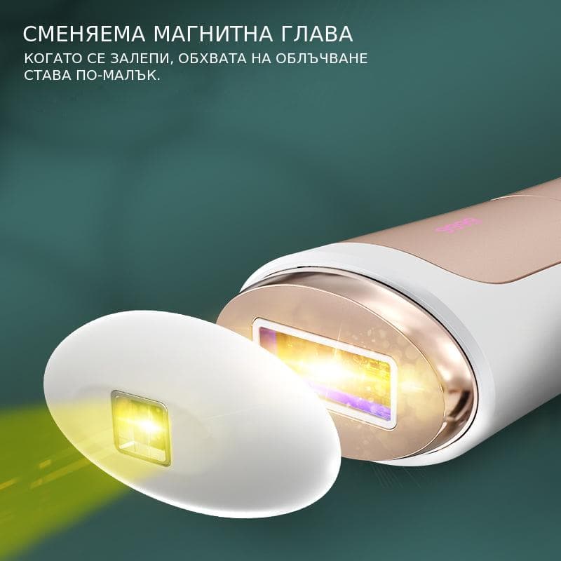 Сменяема магнитна глава, за третиране на различна площ по кожата и деликатните зони.